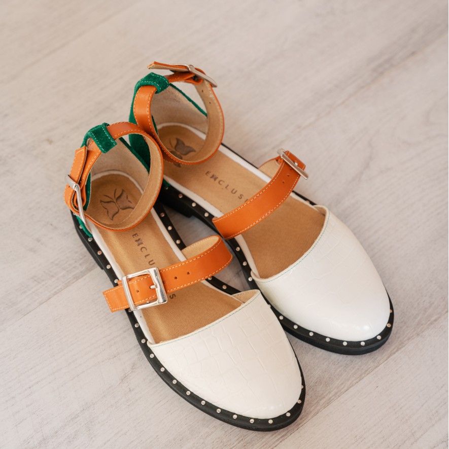 .Pantofi -  Double Belt -  Croco White